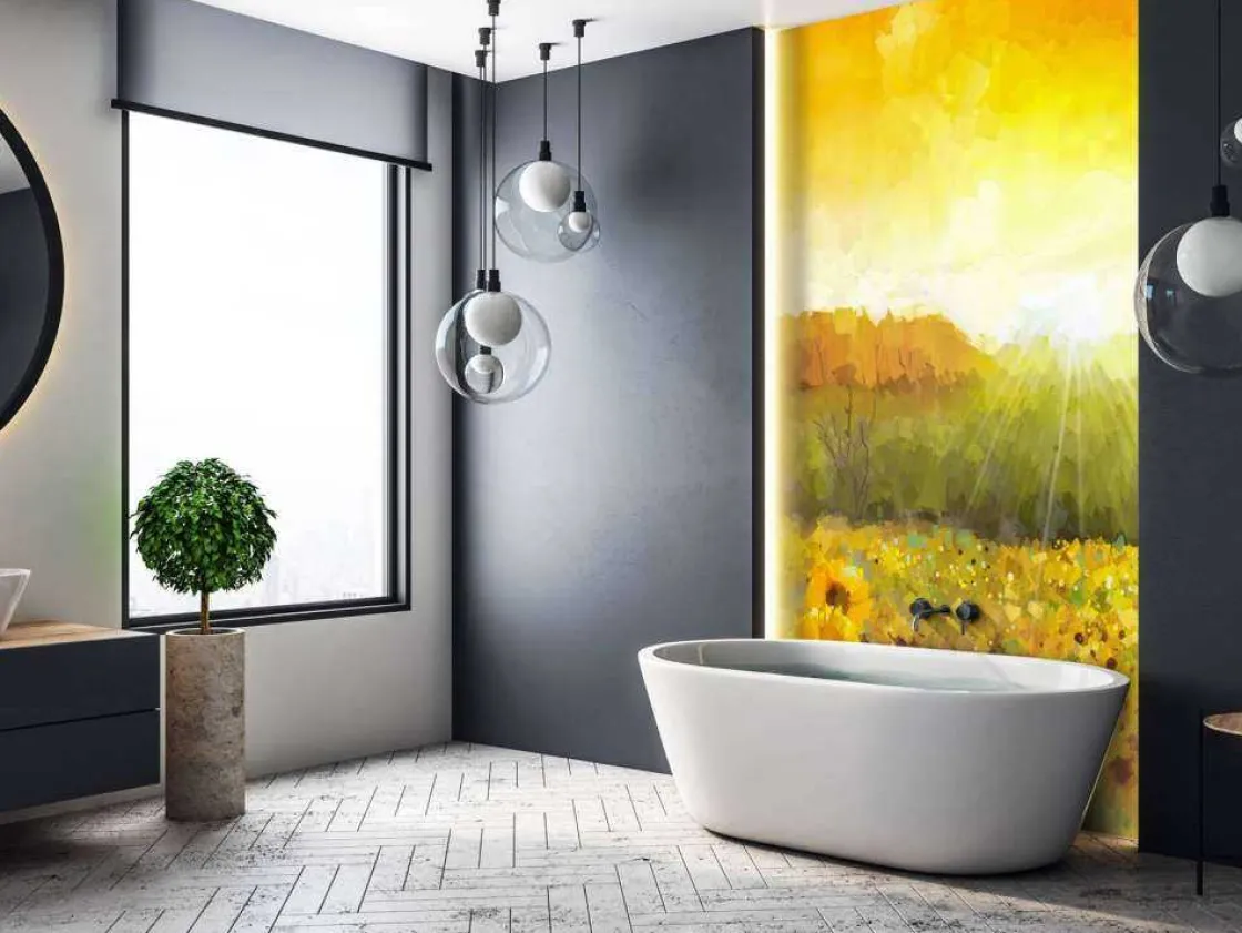 schilderij_van_een_zonneb_5.webp Hot Schilderij van een zonnebloemen landschap fotobehang Bloemen