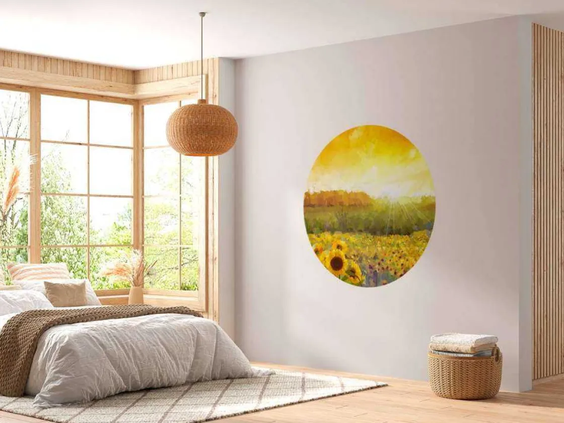 schilderij_van_een_zonneb_8.webp Hot Schilderij van een zonnebloemen landschap fotobehang Bloemen