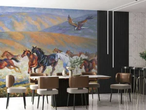 Best Schilderij van paarden en een vliegende adelaar fotobehang Kinderkamer | Kunst & Design