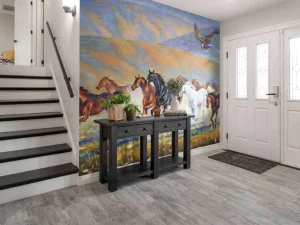 Best Schilderij van paarden en een vliegende adelaar fotobehang Kinderkamer | Kunst & Design