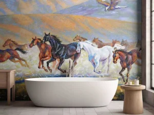 Best Schilderij van paarden en een vliegende adelaar fotobehang Kinderkamer | Kunst & Design