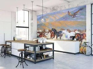 Best Schilderij van paarden en een vliegende adelaar fotobehang Kinderkamer | Kunst & Design