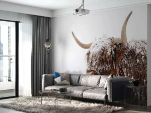 Fashion Schotse Hooglander in de sneeuw fotobehang Dieren