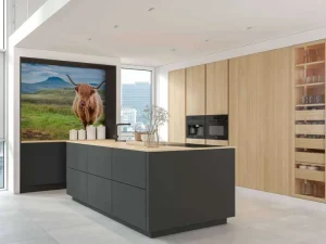 New Schotse Hooglander in een berglandschap fotobehang Dieren