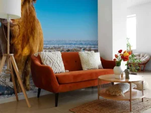 Hot Schotse Hooglander met een blauwe lucht fotobehang Dieren