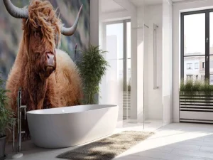 Online Schotse Hooglander van dichtbij fotobehang Dieren