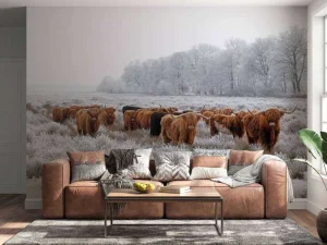 Discount Schotse Hooglanders in een winterlandschap fotobehang Gang
