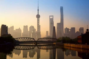 Sale Shanghai bij zonsopkomst fotobehang Architectuur