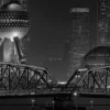 Online Shanghai in de nacht fotobehang Architectuur