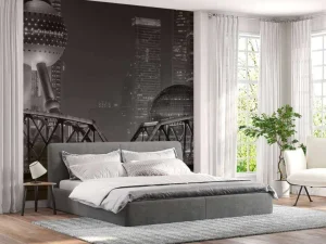 Online Shanghai in de nacht fotobehang Architectuur