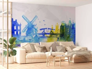 Hot Silhouet overlay van Amsterdam fotobehang Steden | Architectuur