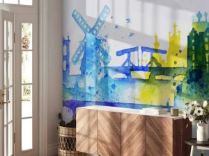 Hot Silhouet overlay van Amsterdam fotobehang Steden | Architectuur