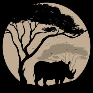 Sale Silhouette van een neushoorn fotobehang Bloemen