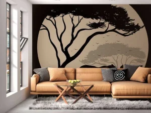 Sale Silhouette van een neushoorn fotobehang Bloemen