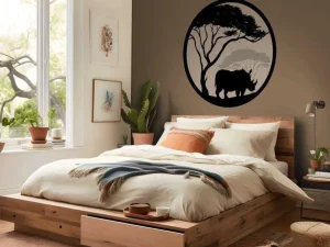 Sale Silhouette van een neushoorn fotobehang Bloemen