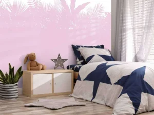 Outlet Silhouetten palmbladeren, roze Kinderkamer