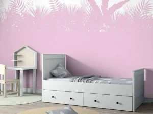 Outlet Silhouetten palmbladeren, roze Kinderkamer