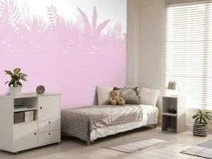 Outlet Silhouetten palmbladeren, roze Kinderkamer