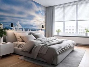 Sale Skiër in een ingesneeuwd bos fotobehang Sport