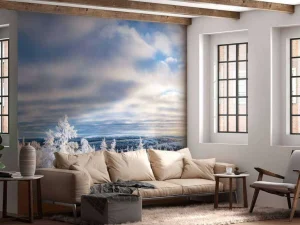 Sale Skiër in een ingesneeuwd bos fotobehang Sport
