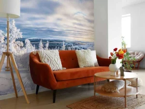 Sale Skiër in een ingesneeuwd bos fotobehang Sport