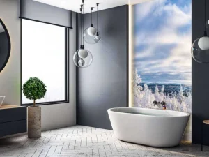 Sale Skiër in een ingesneeuwd bos fotobehang Sport