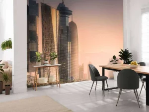 Discount Skyline van Doha in de avond fotobehang Architectuur