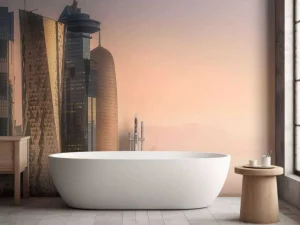 Discount Skyline van Doha in de avond fotobehang Architectuur