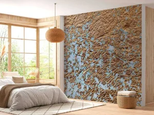 Best Slordige blauwe muur met goud fotobehang Oppervlakten