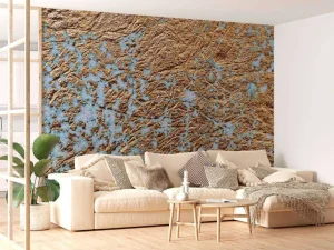 Best Slordige blauwe muur met goud fotobehang Oppervlakten