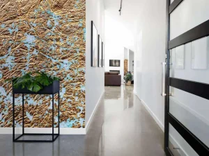 Best Slordige blauwe muur met goud fotobehang Oppervlakten
