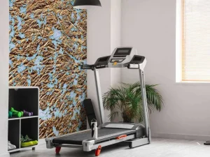 Best Slordige blauwe muur met goud fotobehang Oppervlakten