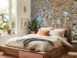 Best Slordige blauwe muur met goud fotobehang Oppervlakten