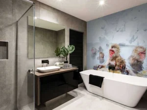 Discount Sneeuwapen genieten van het warme water fotobehang Dieren