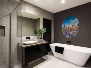 Fashion Snelwegen in Dubai met de skyline op de achtergrond fotobehang Steden | Architectuur
