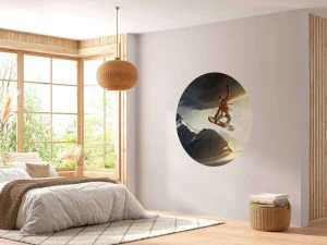 Hot Snowboarder maakt een sprong bij zonsondergang fotobehang Tienerkamer | Sport