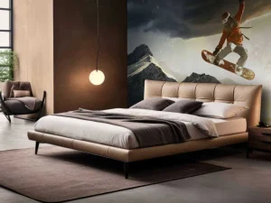 Hot Snowboarder maakt een sprong bij zonsondergang fotobehang Tienerkamer | Sport