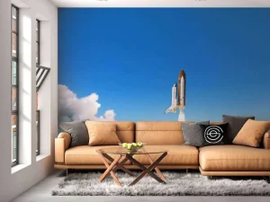 Fashion Space Shuttle stijgt op met rookwolk fotobehang Tienerkamer