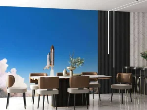 Fashion Space Shuttle stijgt op met rookwolk fotobehang Tienerkamer
