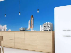 Fashion Space Shuttle stijgt op met rookwolk fotobehang Tienerkamer