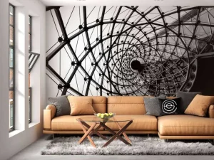 New Spiraalvormige architectuur in zwart-wit fotobehang Architectuur | 3d