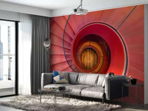 Sale Spiraalvormige rode trap fotobehang Kunst & Design | Architectuur