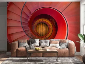 Sale Spiraalvormige rode trap fotobehang Kunst & Design | Architectuur