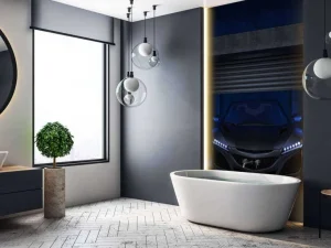 Discount Sportauto in een garagebox fotobehang Kinderkamer | Transport