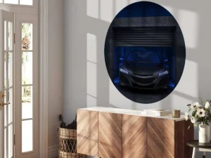 Discount Sportauto in een garagebox fotobehang Kinderkamer | Transport