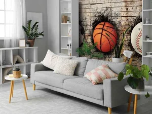 Sale Sportballen in een muur fotobehang Kinderkamer | Sport