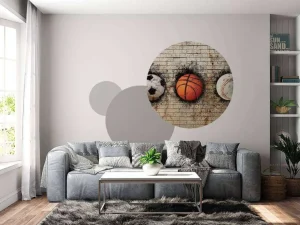 Sale Sportballen in een muur fotobehang Kinderkamer | Sport