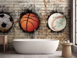 Sale Sportballen in een muur fotobehang Kinderkamer | Sport