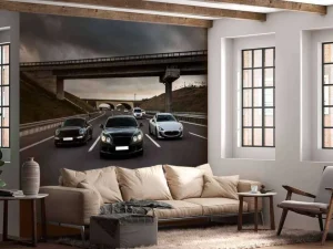 Hot Sportwagens op de snelweg fotobehang Kinderkamer | Transport