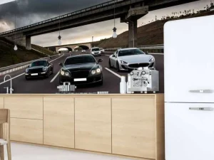 Hot Sportwagens op de snelweg fotobehang Kinderkamer | Transport